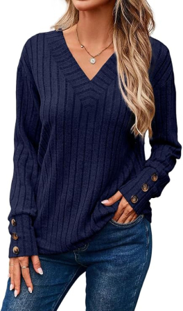 IMBRACAMINTE - Bluza larga cu maneci lungi cu masete cu nasturi, albastra M