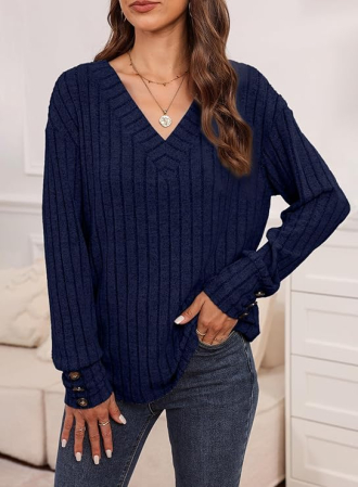 Bluza larga cu maneci lungi cu masete cu nasturi, albastra M [3]