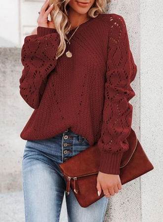 Bluza larga cu maneci lungi perforate, visinie L [4]