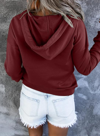Bluza extralarga cu maneci lungi si decolteu cu capse, hanorac cu gluga, visinie 2XL [1]