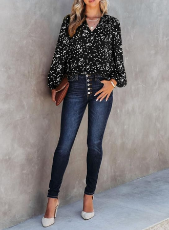 Bluza larga din dantela cu mânecă lungă pentru femei Neagra M [3]