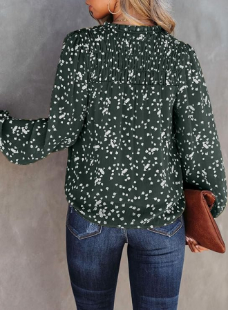Bluza larga din dantela cu mânecă lungă pentru femei Verde S [2]