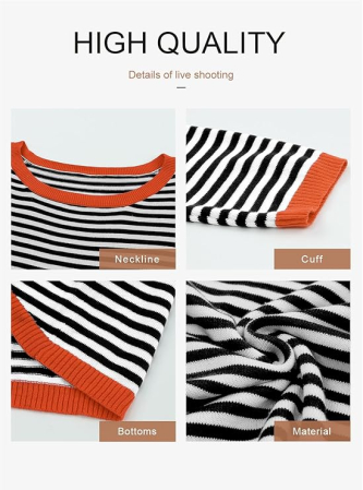 Bluza larga pentru femei, pulover fin, dungi negre S [4]