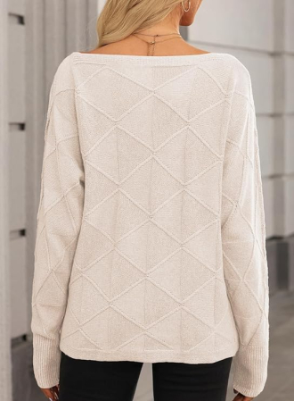 Bluza larga pentru femei, pulover fin tricotat, crem XL [4]