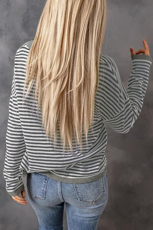 Bluza larga pentru femei, pulover fin, dungi verzi S [2]