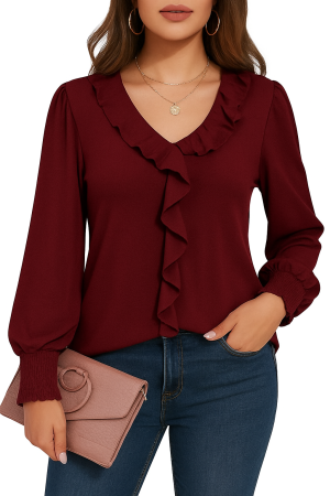 CAMASI - Bluza lejeră cu mânecă lunga pentru femei, visinie S