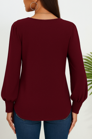 Bluza lejeră cu mânecă lunga pentru femei, visinie 2XL [1]