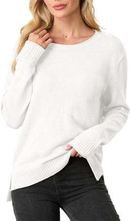 Bluze dama - Bluza lejera, cu maneci lungi, pulover pentru femei, alb M