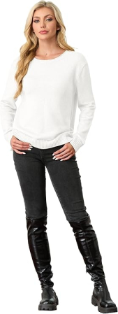 Bluza lejera, cu maneci lungi, pulover pentru femei, alb M [5]