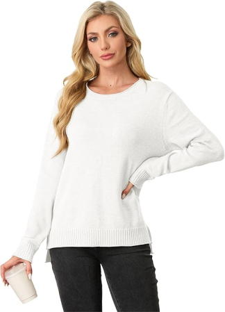 Bluza lejera, cu maneci lungi, pulover pentru femei, alb M [1]