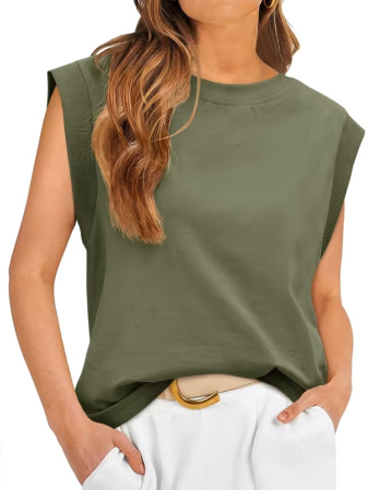 Bluze dama - Bluza lejera fara maneci, tricou pentru femei, verde M