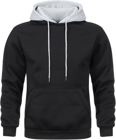 Bluze barbati - Bluza lejera pentru barbati, cu maneci lungi, hanorac negru/gri cu gluga L
