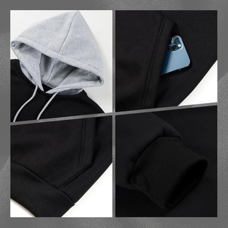 Bluza lejera pentru barbati, cu maneci lungi, hanorac negru/gri cu gluga S [5]