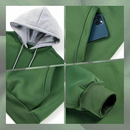 Bluza lejera pentru barbati, cu maneci lungi, hanorac verde cu gluga S [5]
