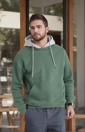 Bluza lejera pentru barbati, cu maneci lungi, hanorac verde cu gluga S [1]