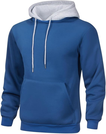 Bluza lejera pentru barbati, cu maneci lungi, hanorac albastru/gri cu gluga M [3]
