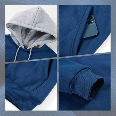 Bluza lejera pentru barbati, cu maneci lungi, hanorac albastru/gri cu gluga L [5]
