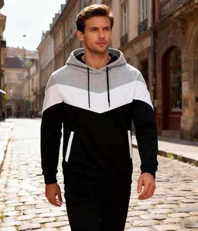 Bluza lejera pentru barbati, cu maneci lungi, hanorac negru, gri, alb, cu gluga L [2]
