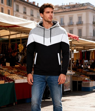 Bluza lejera pentru barbati, cu maneci lungi, hanorac negru, gri, alb, cu gluga L [3]
