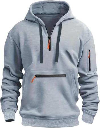 Bluze barbati - Bluza lejera pentru barbati, cu maneci lungi, hanorac gri cu gluga 3XL
