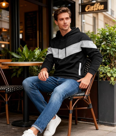 Bluza lejera pentru barbati, cu maneci lungi, hanorac negru, gri, cu gluga 3XL [4]