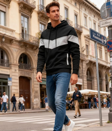 Bluza lejera pentru barbati, cu maneci lungi, hanorac negru, gri, cu gluga 3XL [2]