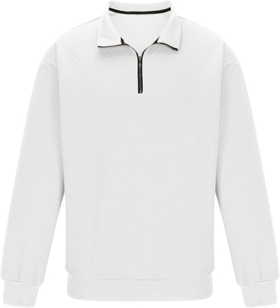 Bluza lejera pentru barbati, cu maneci lungi, pulover Alb cu fermoar 1/4 3XL [4]