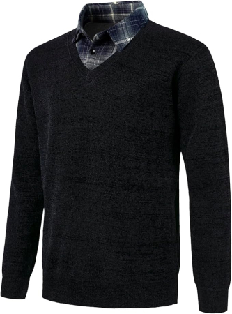 Bluza neagra lejera pentru barbati, cu maneci lungi, pulover cu decolteu camasa XL [1]
