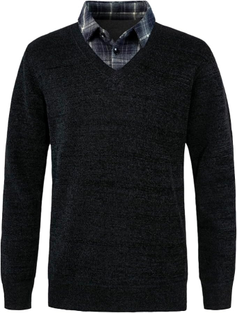 Bluze barbati - Bluza neagra lejera pentru barbati, cu maneci lungi, pulover cu decolteu camasa XL