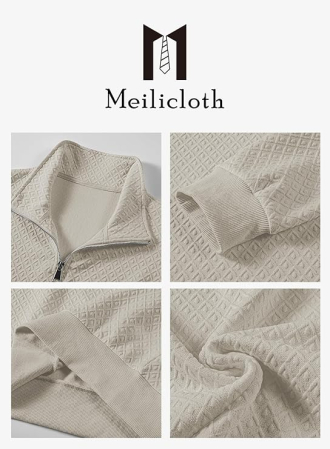 Bluza lejera pentru barbati, cu maneci lungi, pulover Bej cu fermoar 1/4 3XL [3]