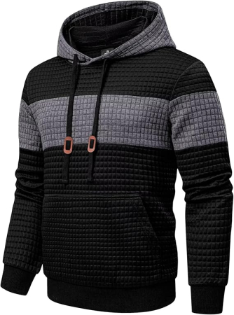 Bluza lejera pentru barbati, cu maneci lungi, hanorac negru cu gluga 2XL [6]