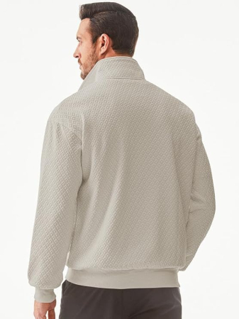 Bluza lejera pentru barbati, cu maneci lungi, pulover Bej cu fermoar 1/4 3XL [1]
