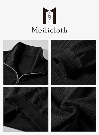 Bluza lejera pentru barbati, cu maneci lungi, pulover negru cu fermoar 1/4 M [3]