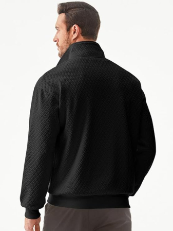 Bluza lejera pentru barbati, cu maneci lungi, pulover negru cu fermoar 1/4 M [1]