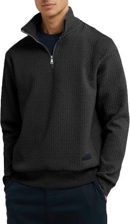 Bluza lejera pentru barbati, cu maneci lungi, pulover negru cu fermoar 1/4 M [6]