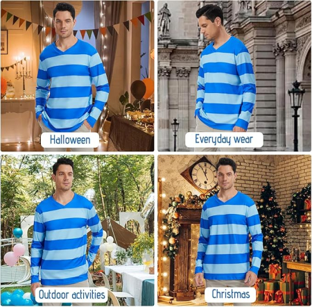 Bluza lejera pentru barbati, cu maneci lungi, pulover albastru S [5]