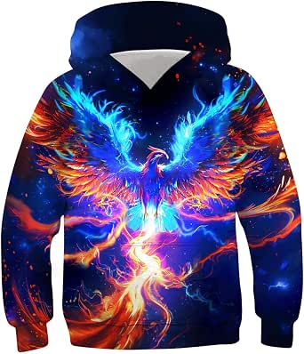 Bluze copii - Bluza lejera pentru copii, cu maneci lungi, hanorac albastru cu Phonix si gluga 12-13 ani