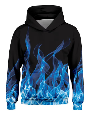 Bluze copii - Bluza lejera pentru copii, cu maneci lungi, hanorac negru cu model 3D si gluga 8-10 ani