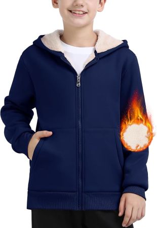 Bluze barbati - Bluza albastra lejera, captusita pentru copii, cu maneci lungi, hanorac cu gluga 128-140