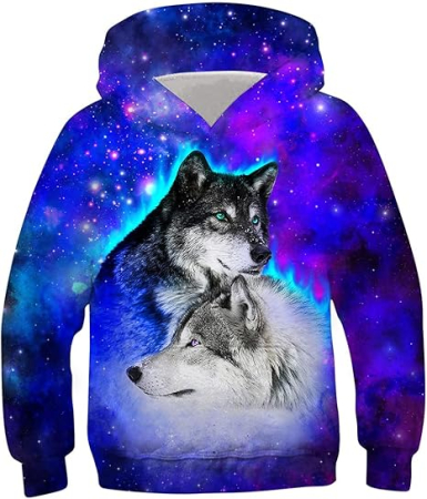 Bluze copii - Bluza lejera pentru copii, cu maneci lungi, hanorac albastru cu model 3D si gluga 8-10 ani