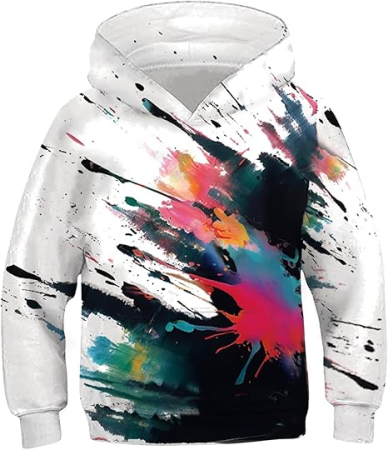 Bluze copii - Bluza lejera pentru copii, cu maneci lungi, hanorac alb cu model abstract si gluga 12-13 ani
