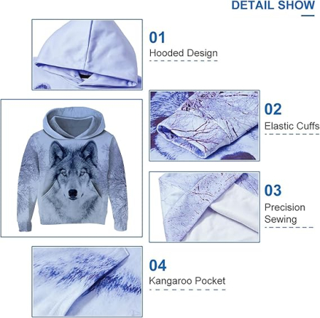 Bluza lejera pentru copii, cu maneci lungi, hanorac albastru cu model 3D si gluga 5-6 ani [4]