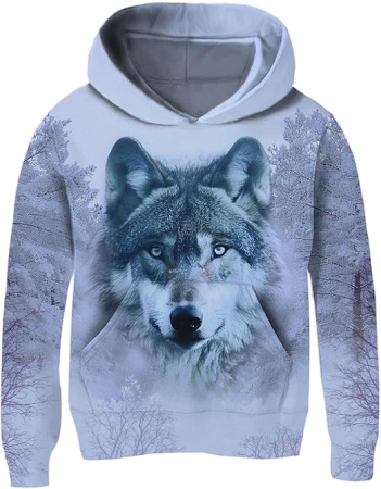 Bluze copii - Bluza lejera pentru copii, cu maneci lungi, hanorac albastru cu model 3D si gluga 5-6 ani