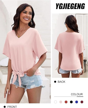 Bluza lejera pentru femei, Roz din sifon, S [3]
