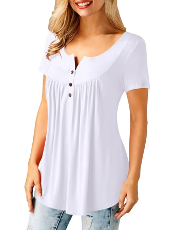 Tricou alb lejer pentru femei, decolteu in V cu nasturi, M [1]