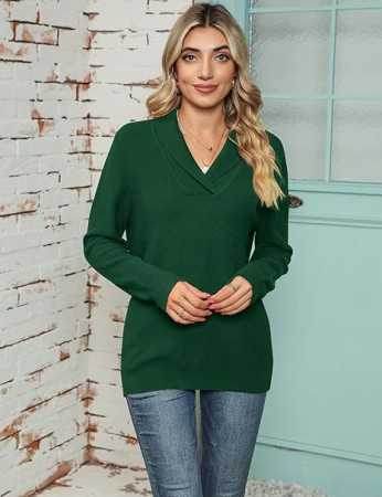 Bluza verde lejera pentru femei, maneci lungi, decolteu in V, M [3]