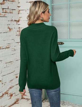 Bluza verde lejera pentru femei, maneci lungi, decolteu in V, M [1]