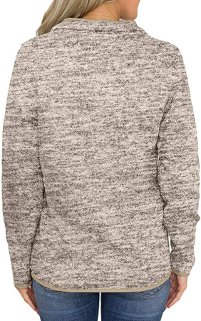 Bluza lejera pentru femei, maneci lungi, guler inalt, fermoar 3/4, crem/gri M [2]