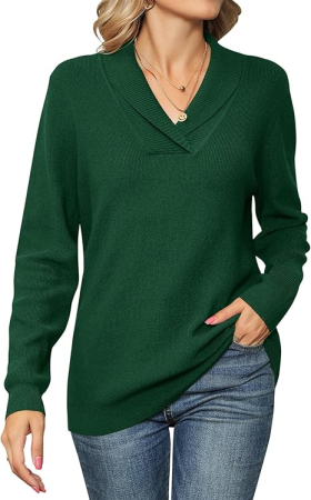 Bluze dama - Bluza verde lejera pentru femei, maneci lungi, decolteu in V, M