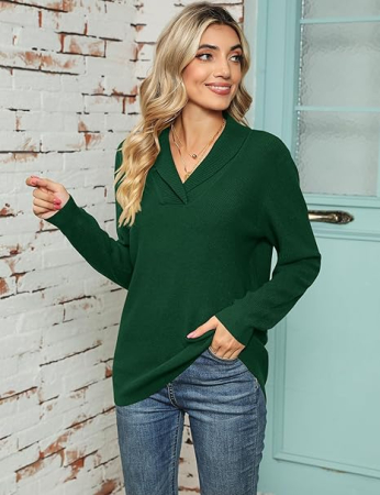 Bluza verde lejera pentru femei, maneci lungi, decolteu in V, M [4]
